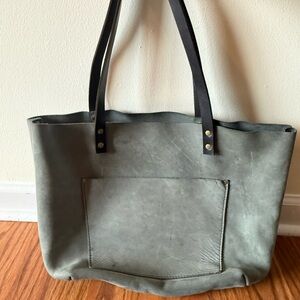 Portland Leather Gray Leather Tote Bag with Black Straps
